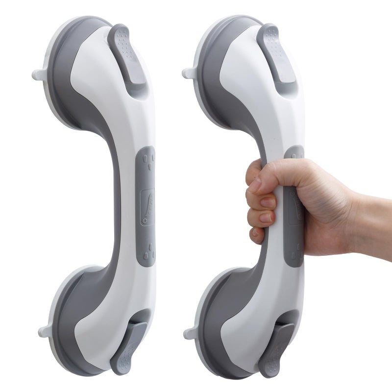TAILI Shower Grab Bar 2 Pack 12 Inch Suction Grab Bars for Bathtubs and Showers for Elderly Shower Handle for Seniors Bathroom Safety Grip No Drilling RemovableGrey